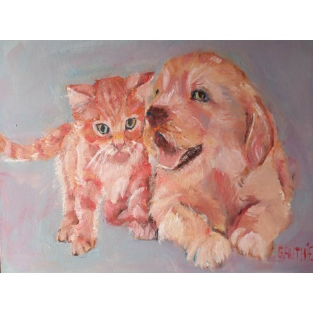 Petit Chat et chien  40*20cm